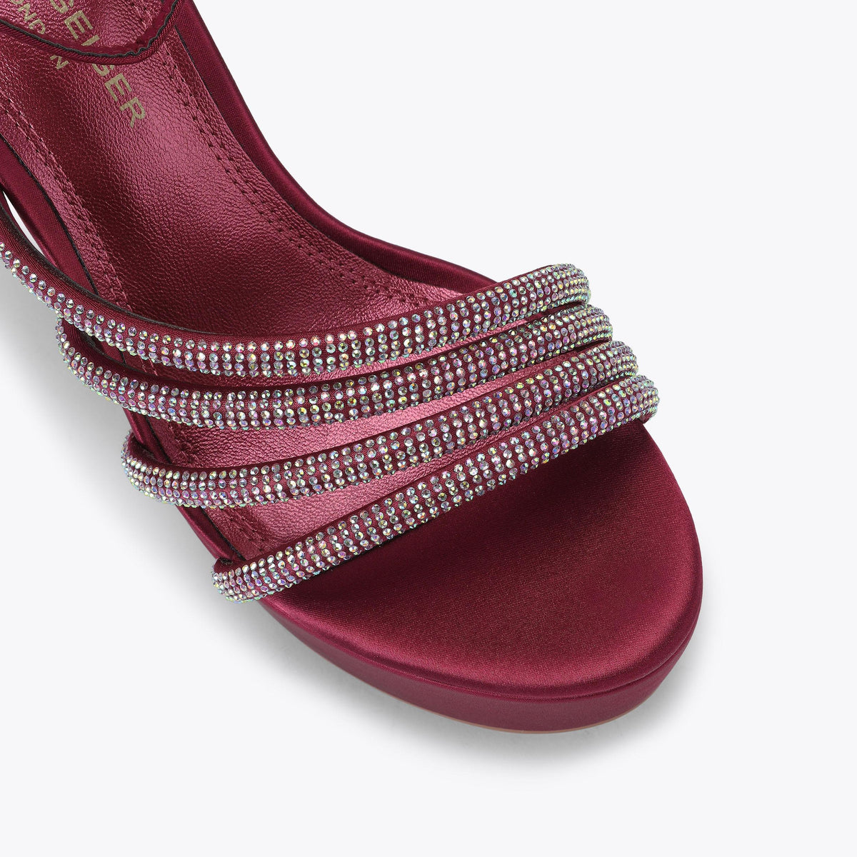 Annabel Platform Heeled Sandal in Wine Red Satin