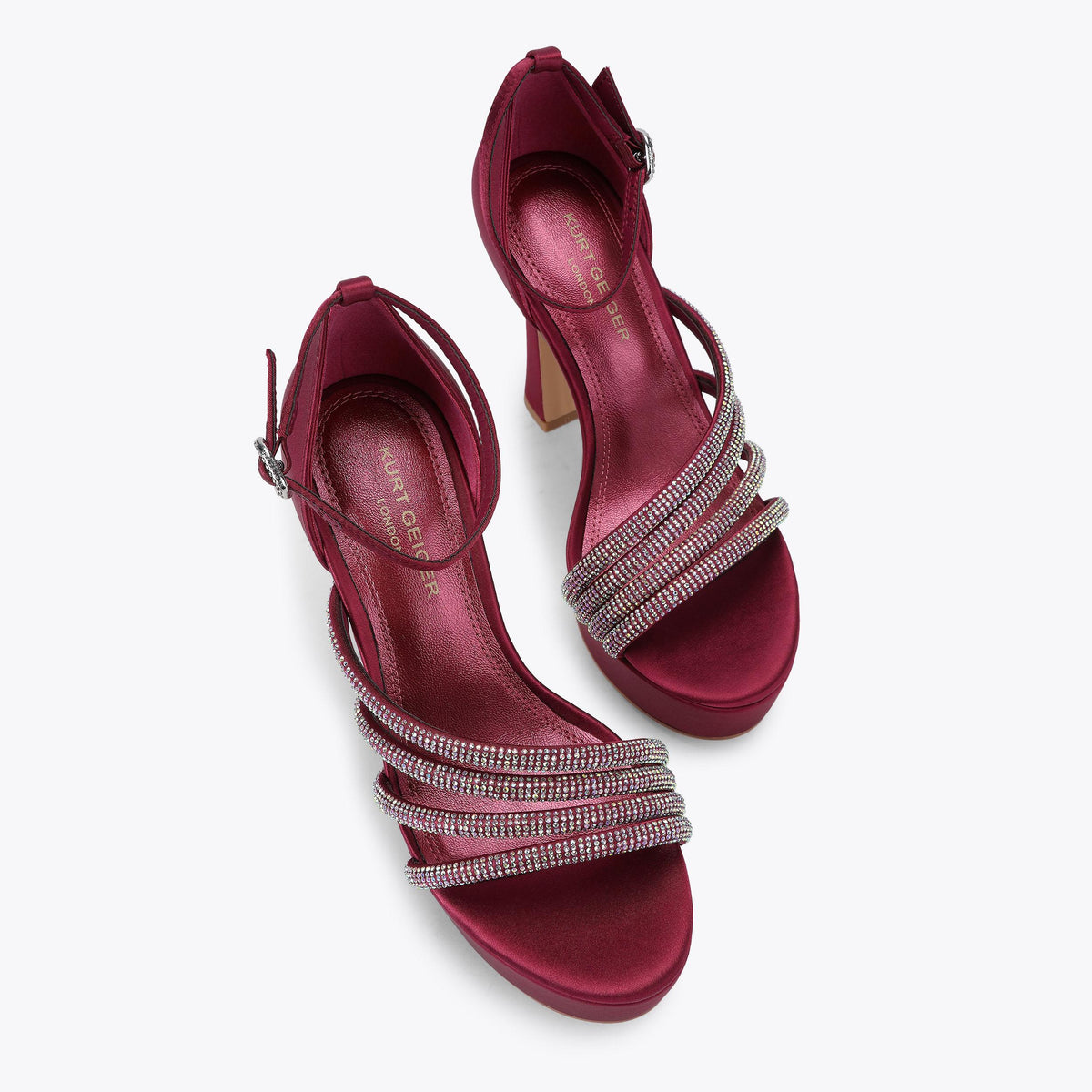 Annabel Platform Heeled Sandal in Wine Red Satin