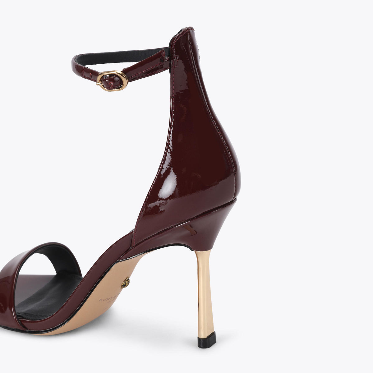 Bank Stiletto Heeled Sandal in Wine Patent Leather