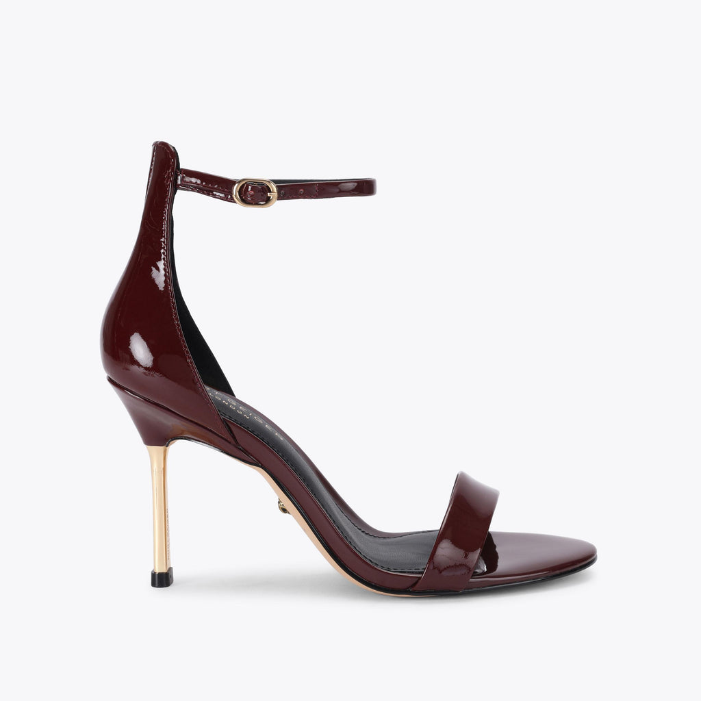 Bank Stiletto Heeled Sandal in Wine Patent Leather