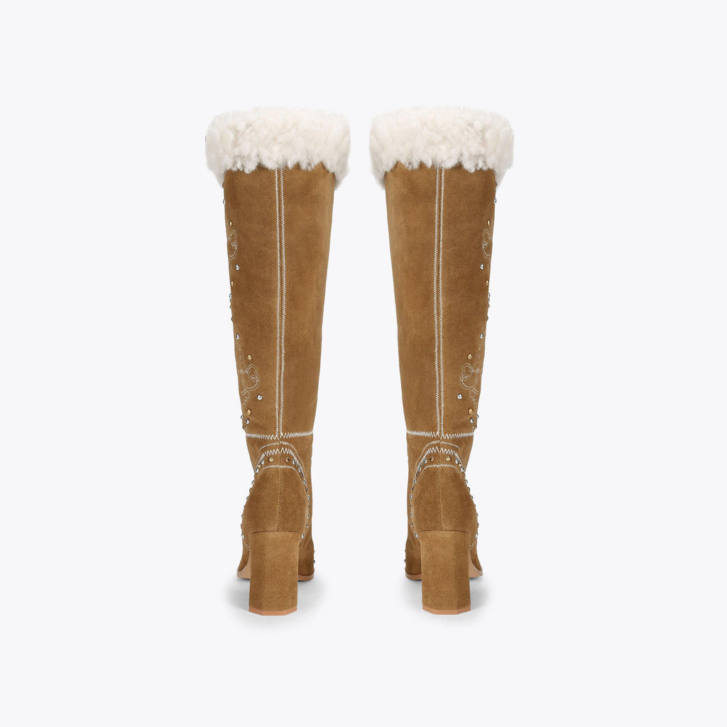Boho Fold Over Knee Boot in Tan Suede