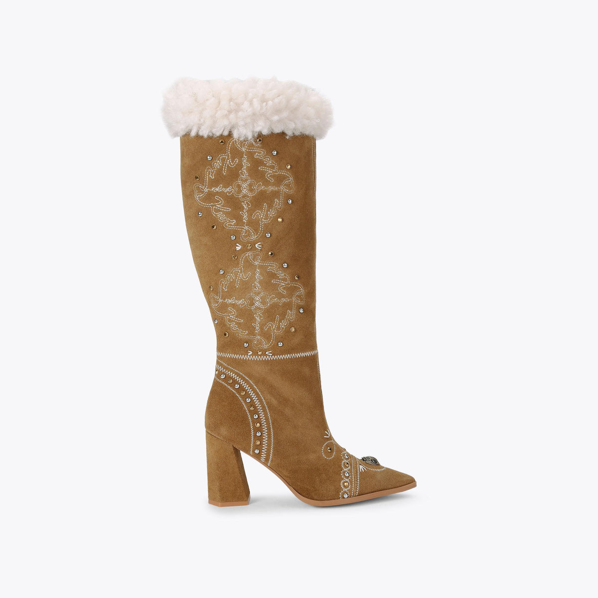 Boho Fold Over Knee Boot in Tan Suede