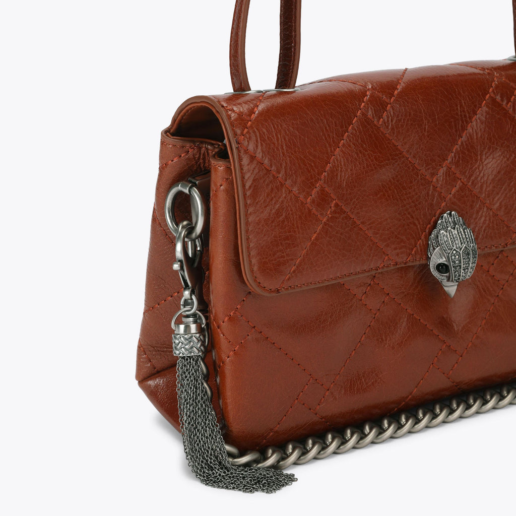 Celia Quilted Flap Shoulder Bag in Tan Patent Leather