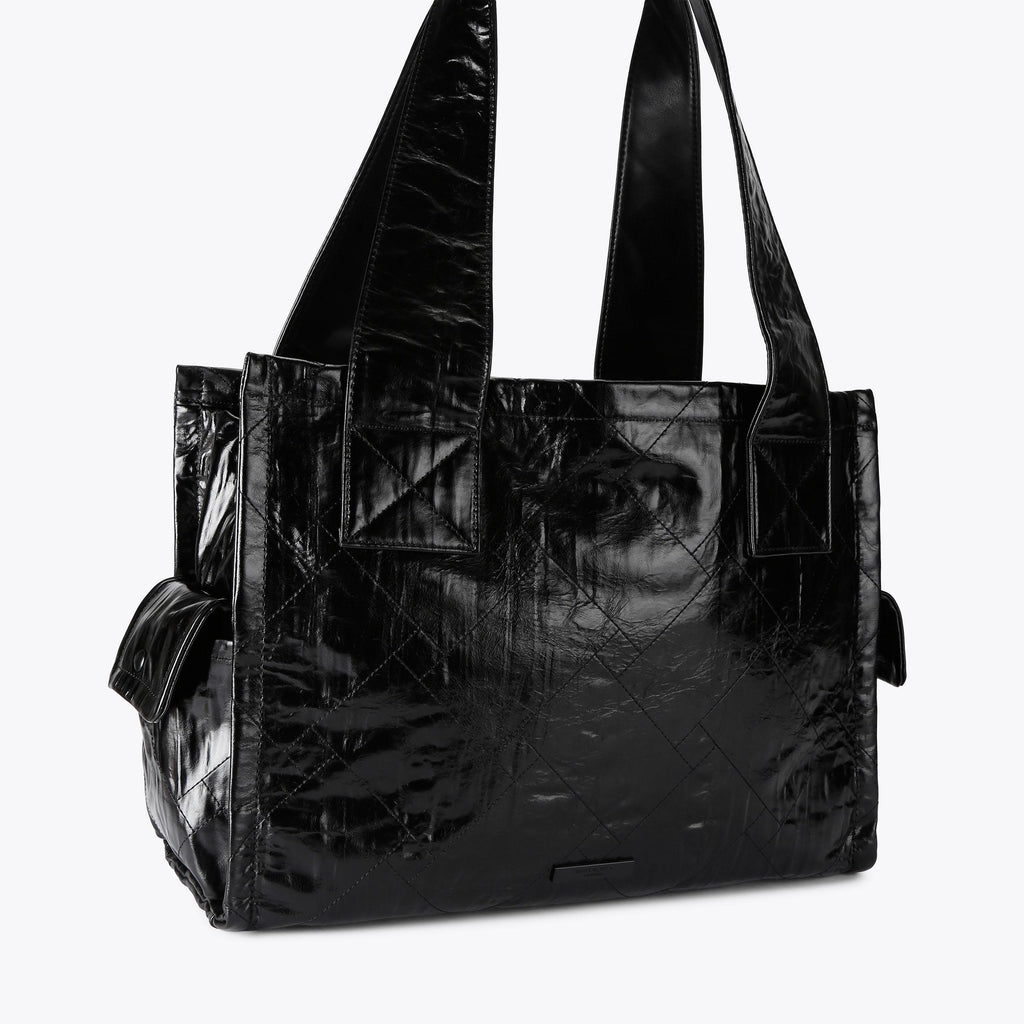 Celia Drench Tote Bag in Black Quilted Canvas