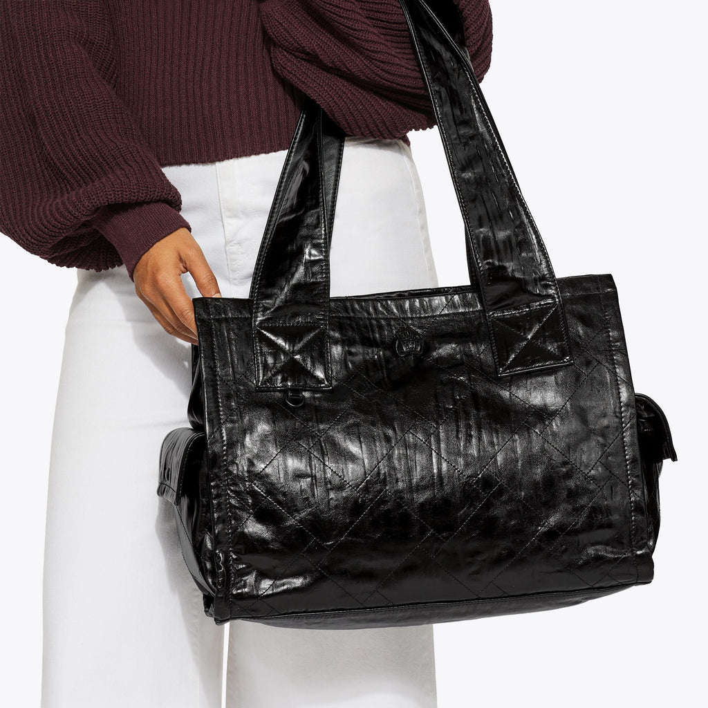 Celia Drench Tote Bag in Black Quilted Canvas