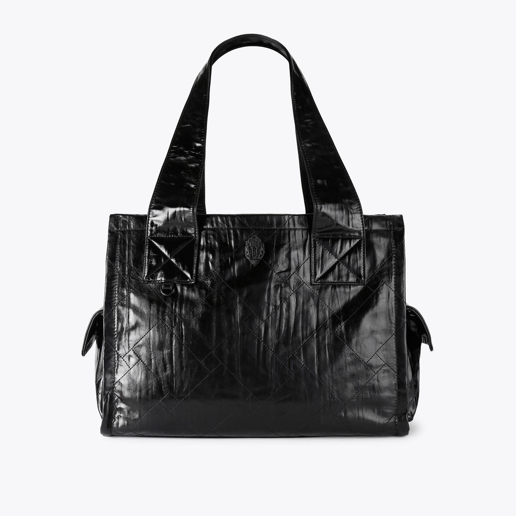 Celia Drench Tote Bag in Black Quilted Canvas