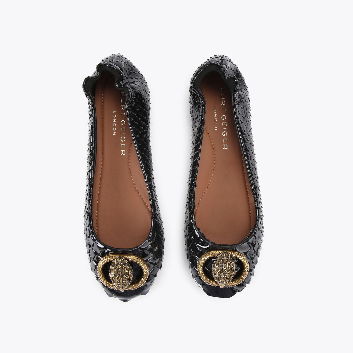Chelsea Ballerina Flat in Black Snake Print Leather