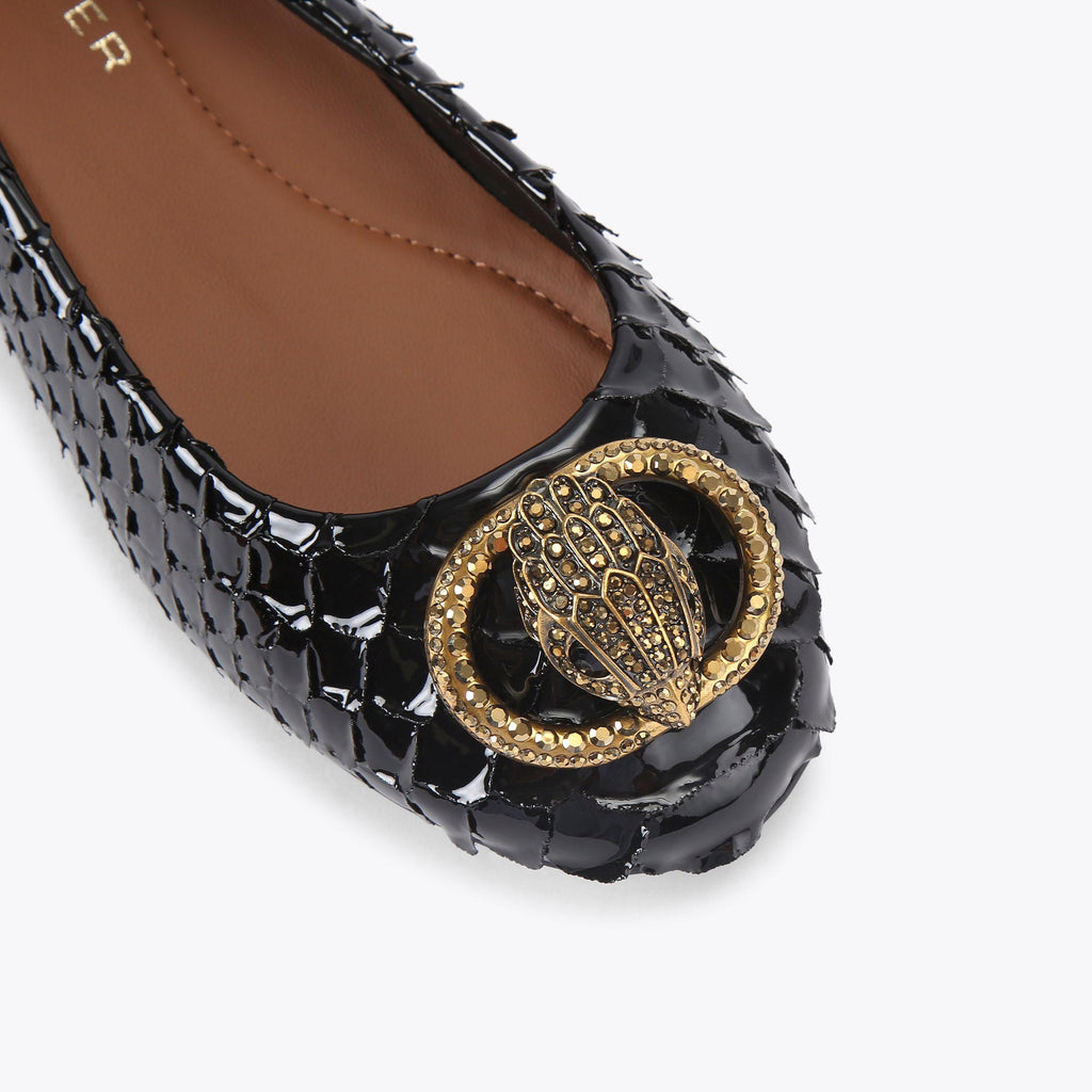 Chelsea Ballerina Flat in Black Snake Print Leather