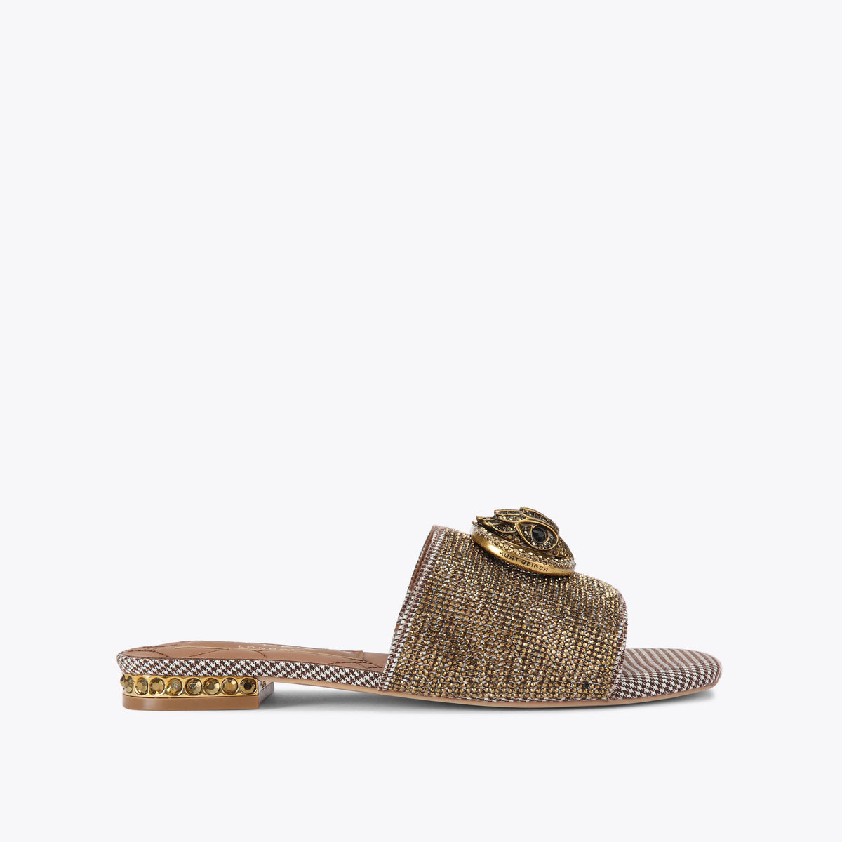 Chelsea Flat Sandals in Beige Crystal Houndstooth