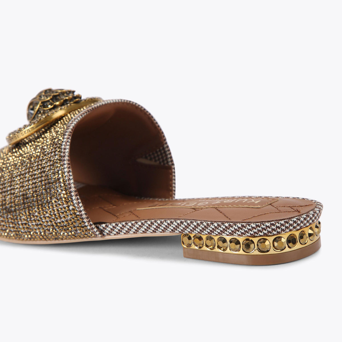 Chelsea Flat Sandals in Beige Crystal Houndstooth