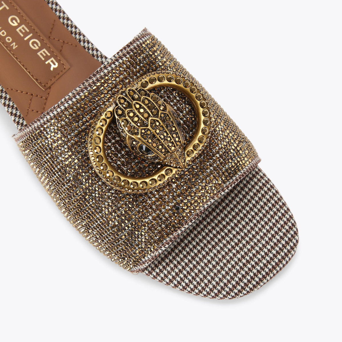 Chelsea Flat Sandals in Beige Crystal Houndstooth