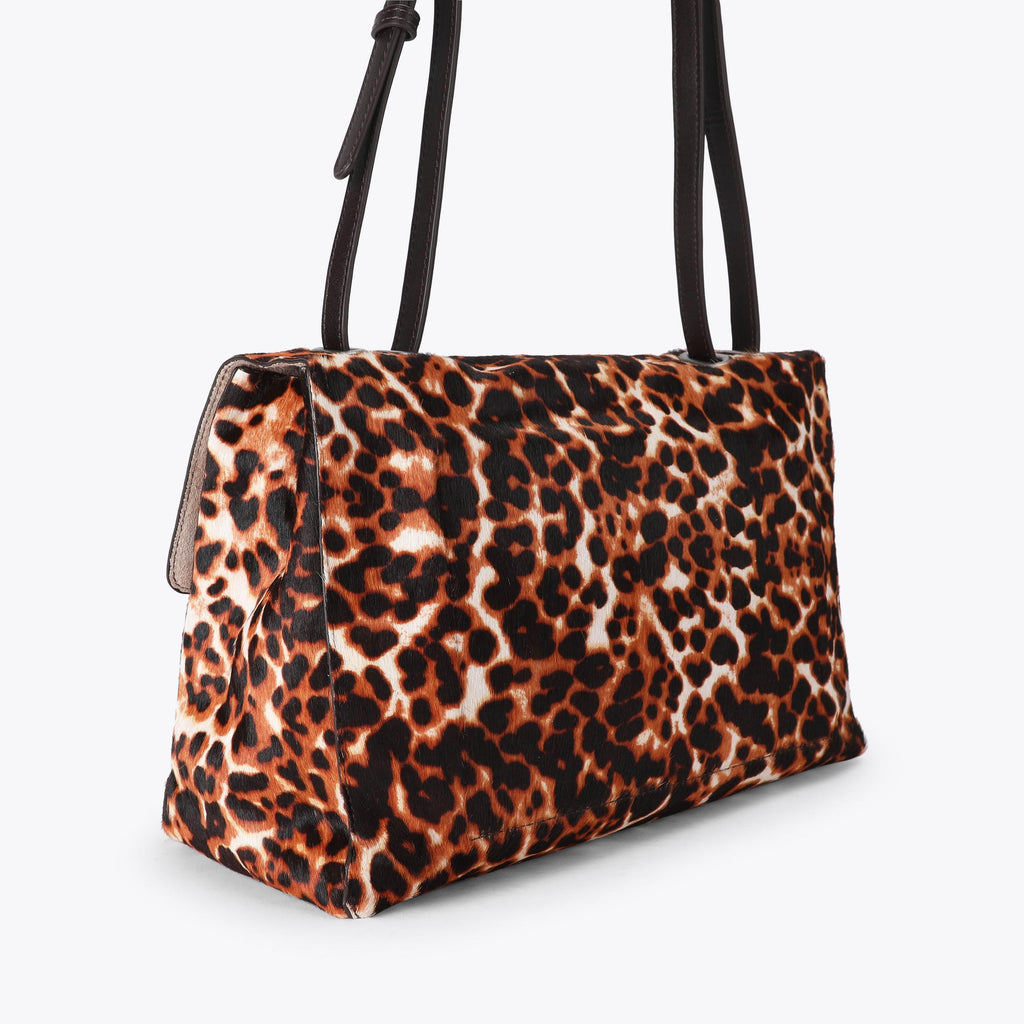 Large Chelsea Slouch Flap Bag in Tan Leopard Print Calfhair
