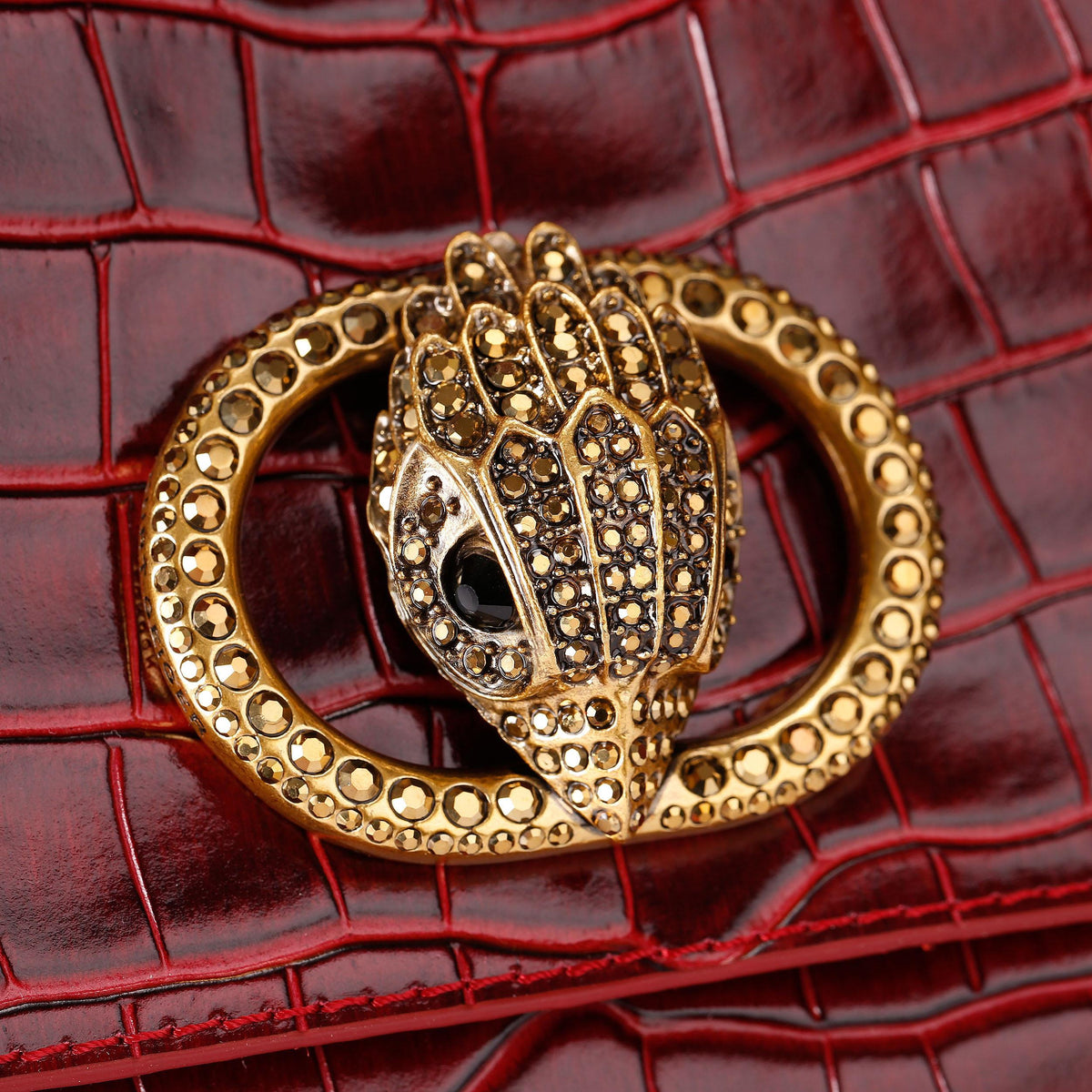 Chelsea Large Slouch Flap Shoulder Bag in Red Croc Emboss