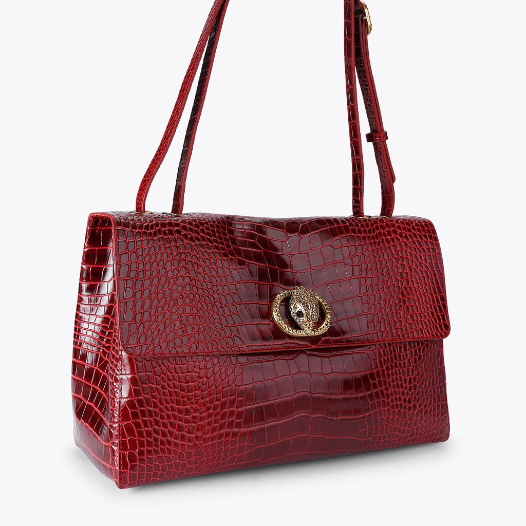 Chelsea Large Slouch Flap Shoulder Bag in Red Croc Emboss