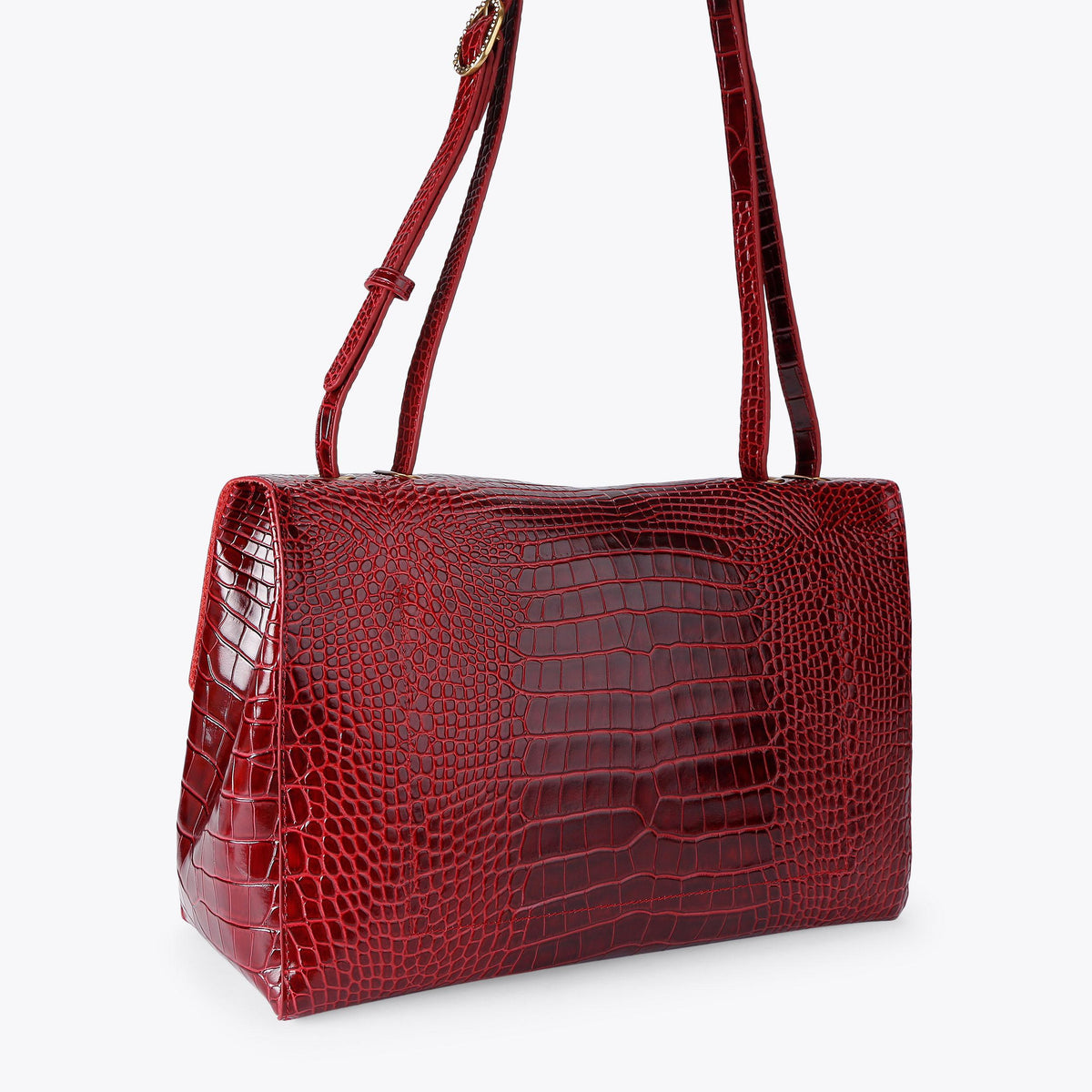 Chelsea Large Slouch Flap Shoulder Bag in Red Croc Emboss