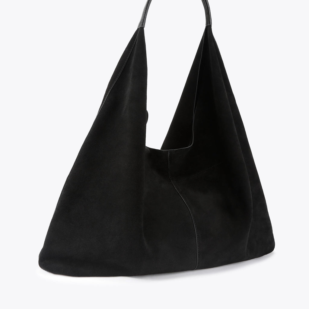 Large Chelsea Slouch Hobo Drench Bag in Black Suede