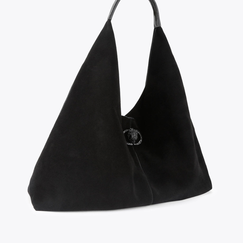 Large Chelsea Slouch Hobo Drench Bag in Black Suede