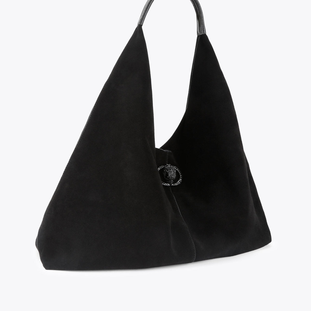 Large Chelsea Slouch Hobo Drench Bag in Black Suede
