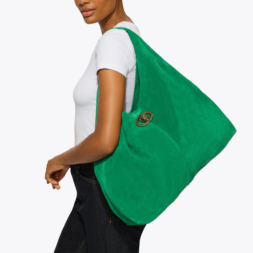 Large Chelsea Slouch Hobo Bag in Green Suede