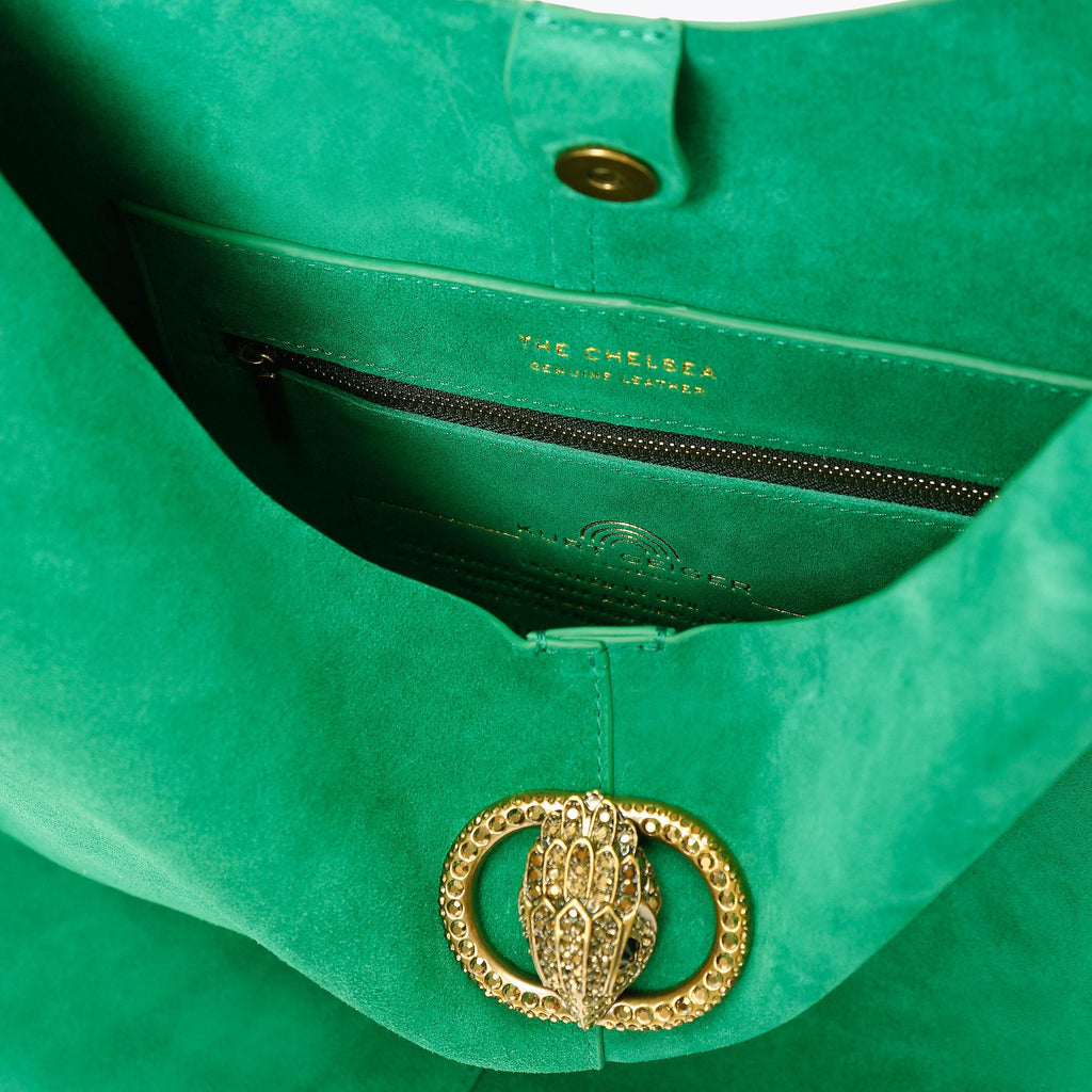 Large Chelsea Slouch Hobo Bag in Green Suede
