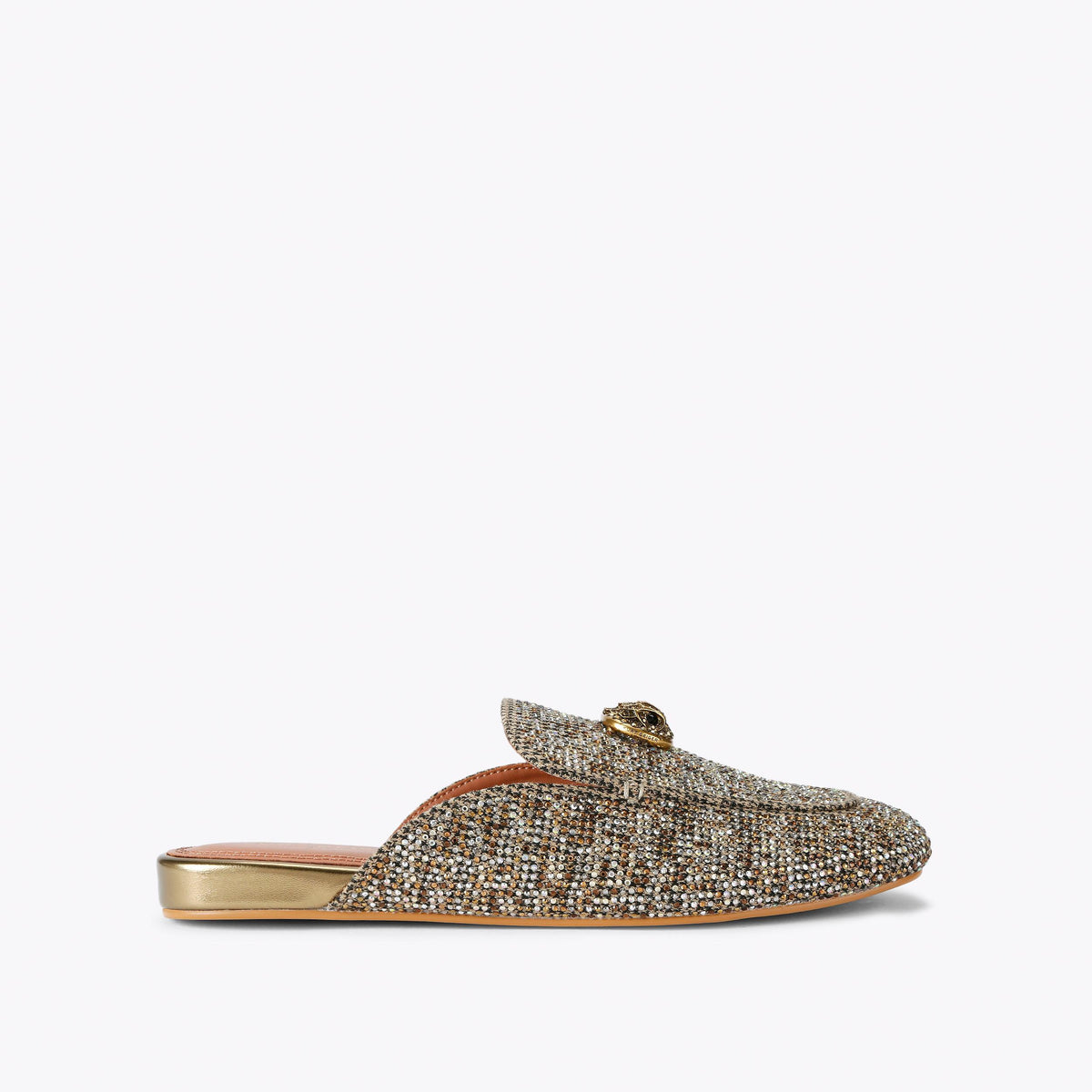 Chelsea Loafer Mule in Beige Houndstooth Fabric
