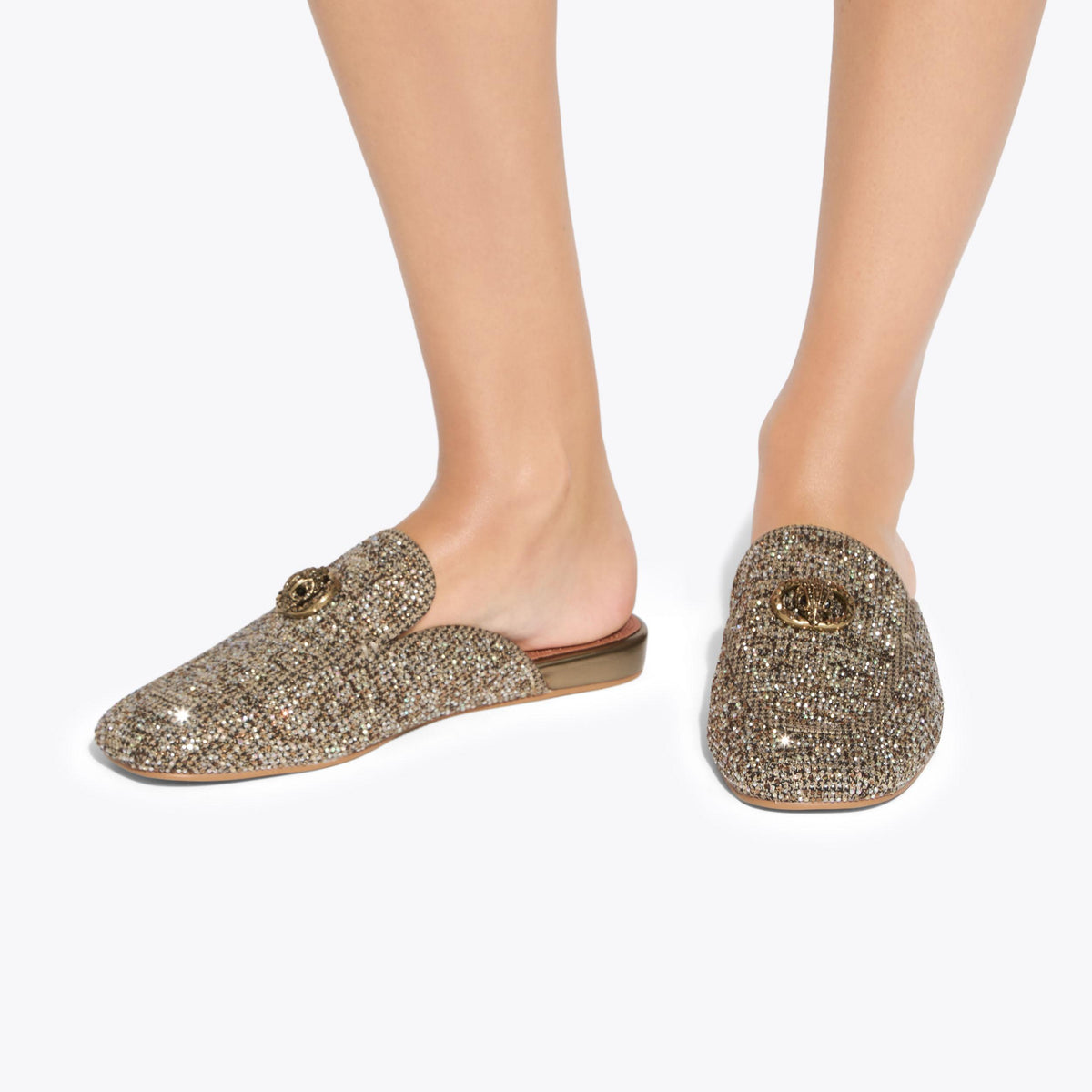 Chelsea Loafer Mule in Beige Houndstooth Fabric