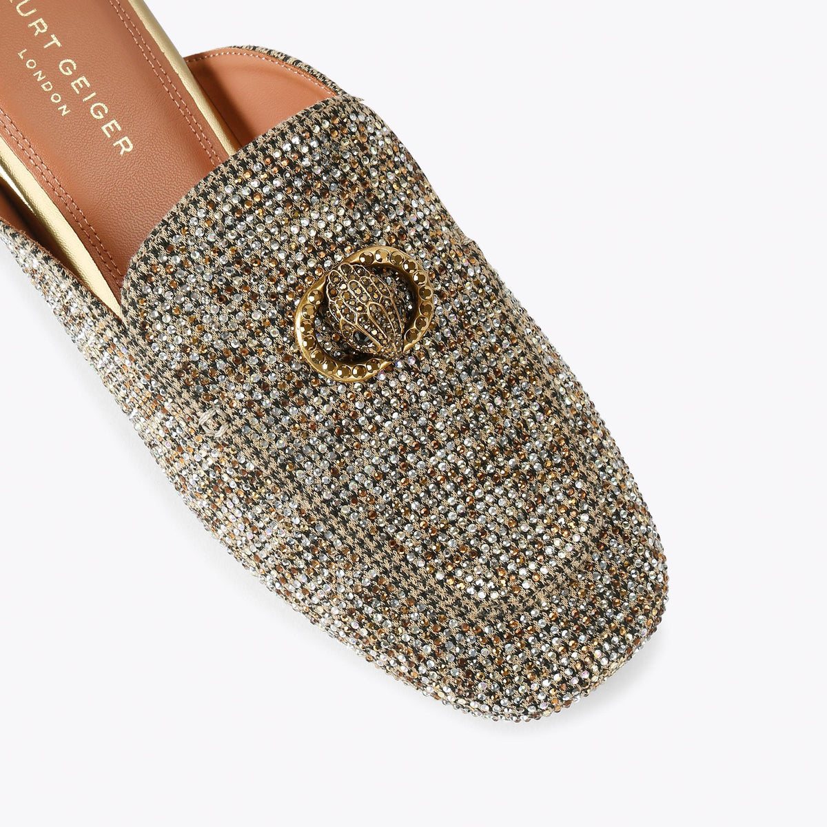 Chelsea Loafer Mule in Beige Houndstooth Fabric