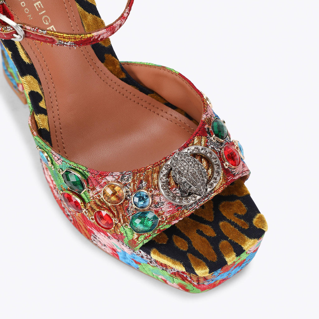 Chelsea Platform Peep Heel Sandal in Red Embroidery