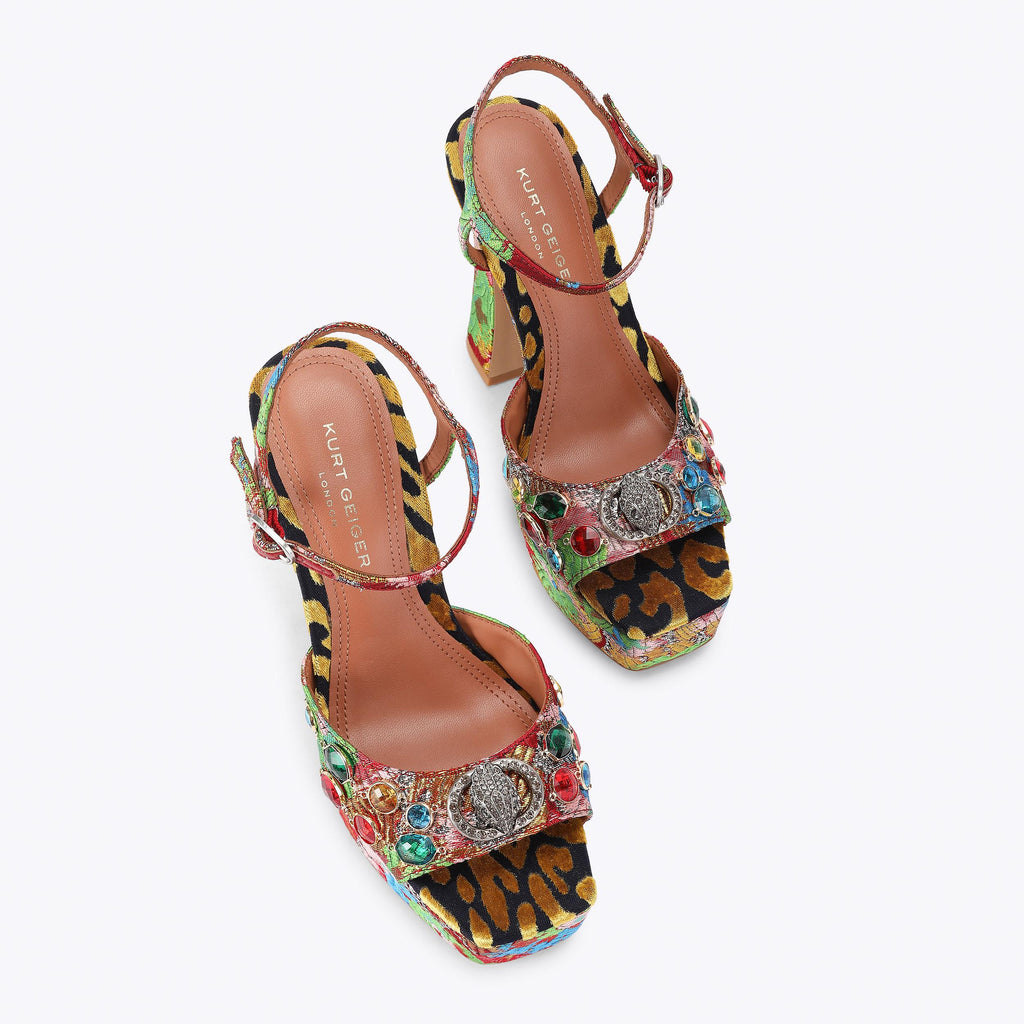 Chelsea Platform Peep Heel Sandal in Red Embroidery