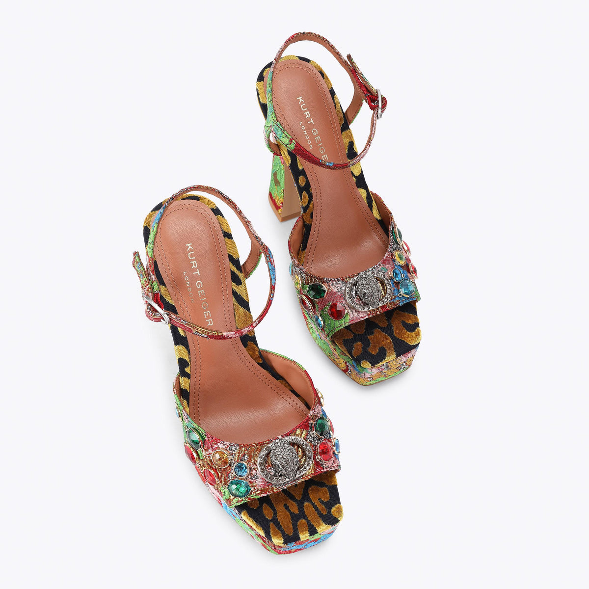 Chelsea Platform Peep Heel Sandal in Red Embroidery