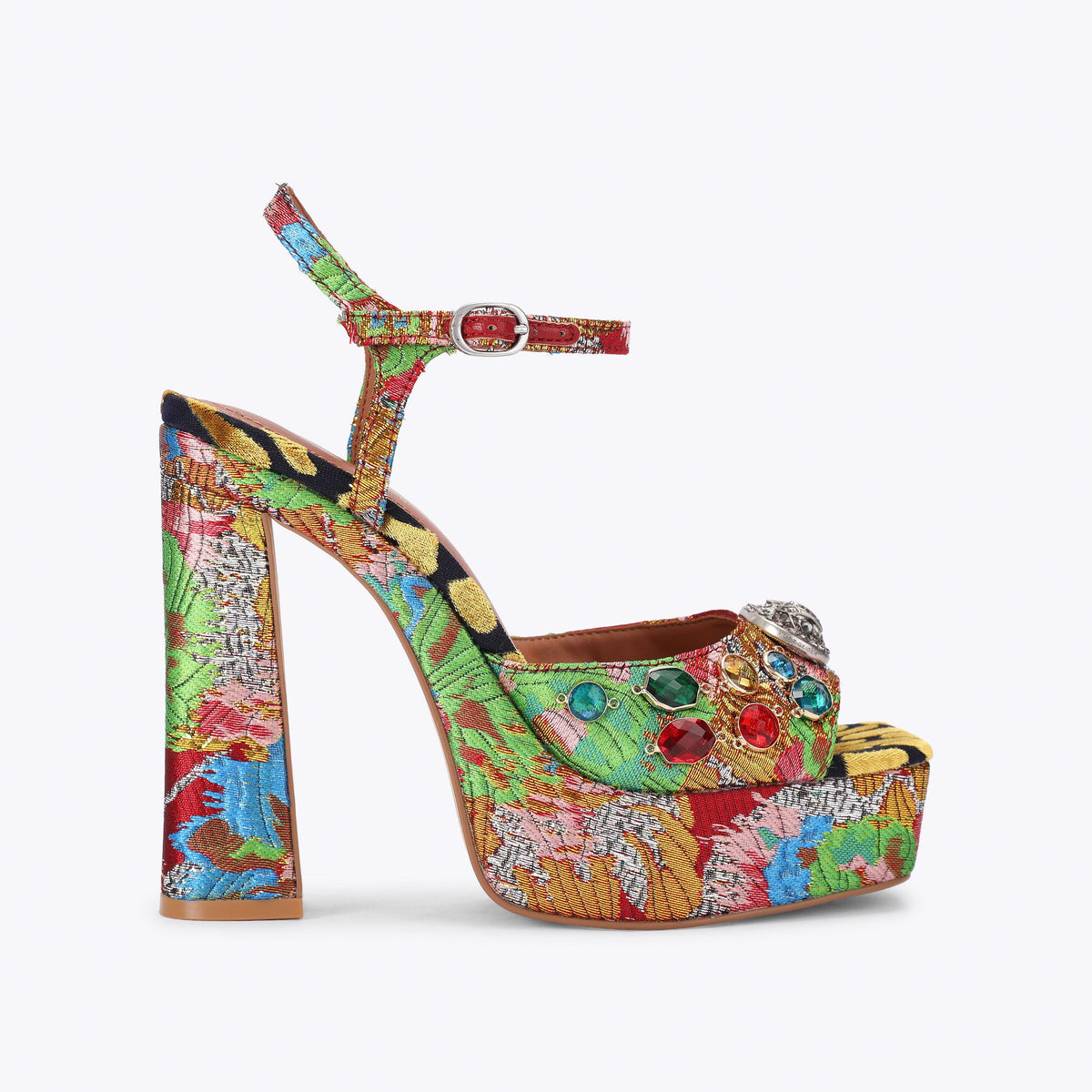 Chelsea Platform Peep Heel Sandal in Red Embroidery
