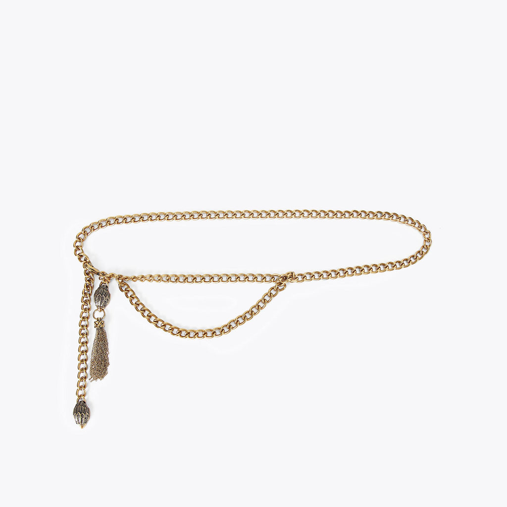 Eagle Tassel Chain Belt in Brass Gold