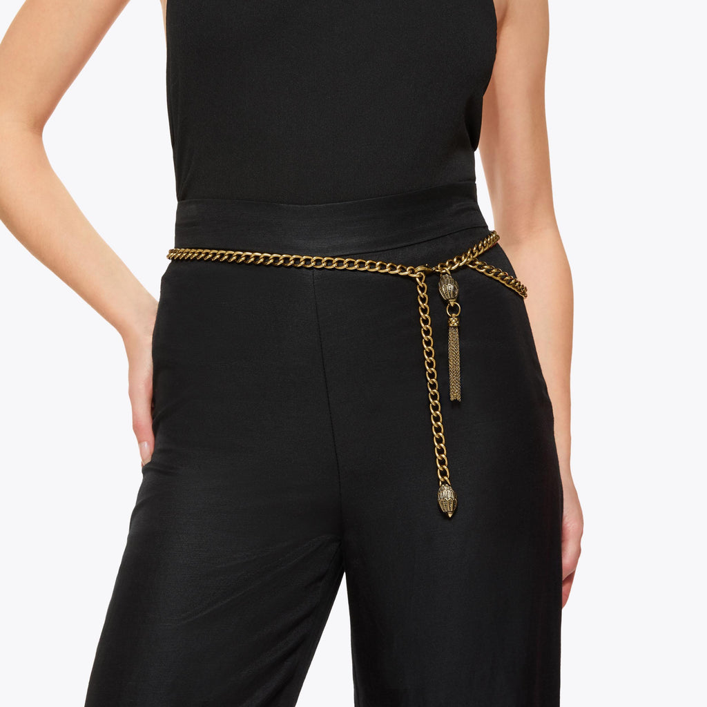 Eagle Tassel Chain Belt in Brass Gold