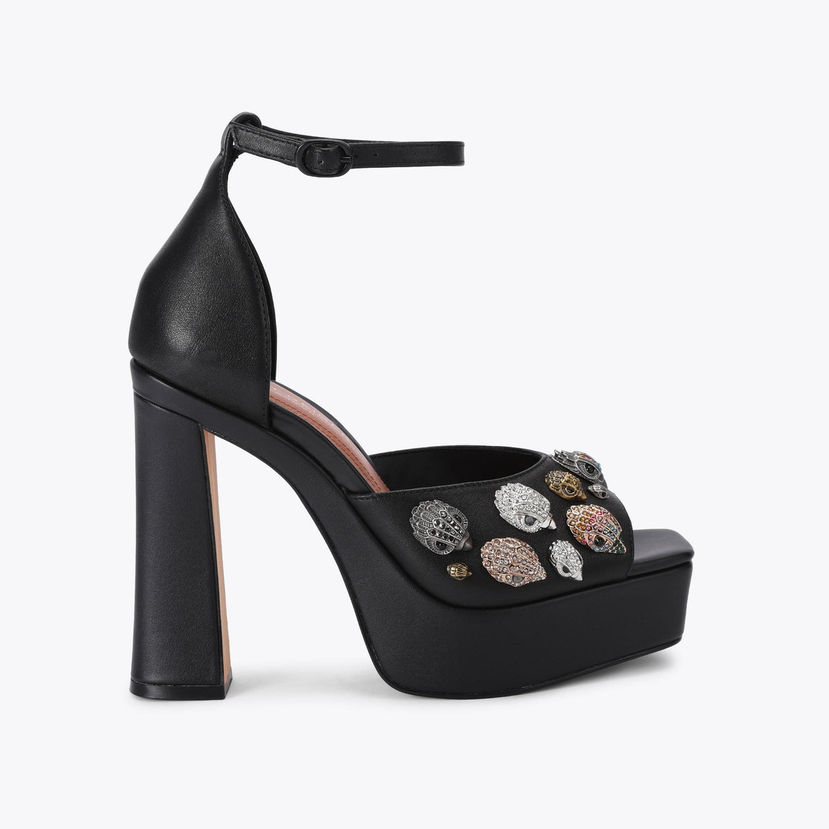 Eagles Platform Heel Sandals in Black Leather