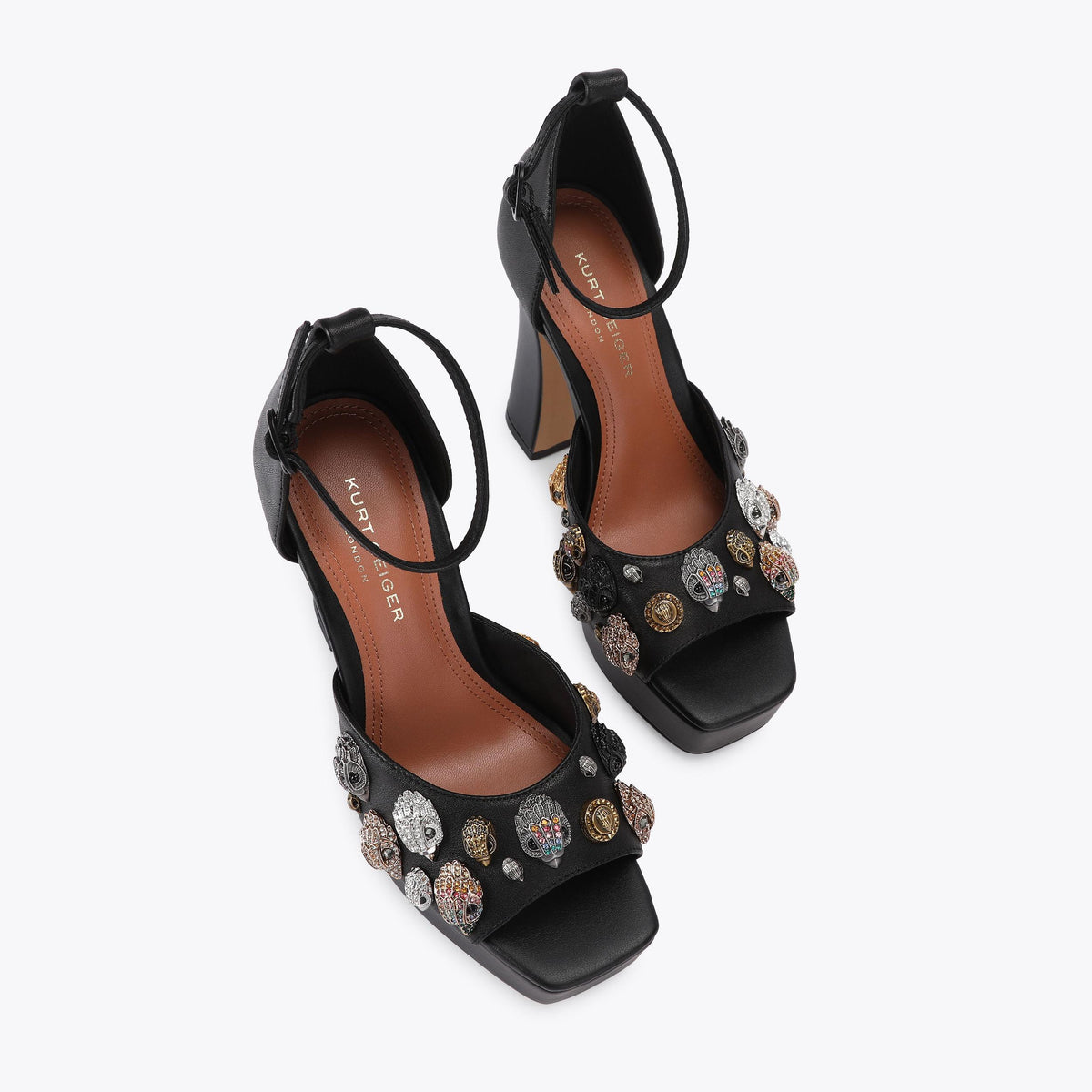Eagles Platform Heel Sandals in Black Leather
