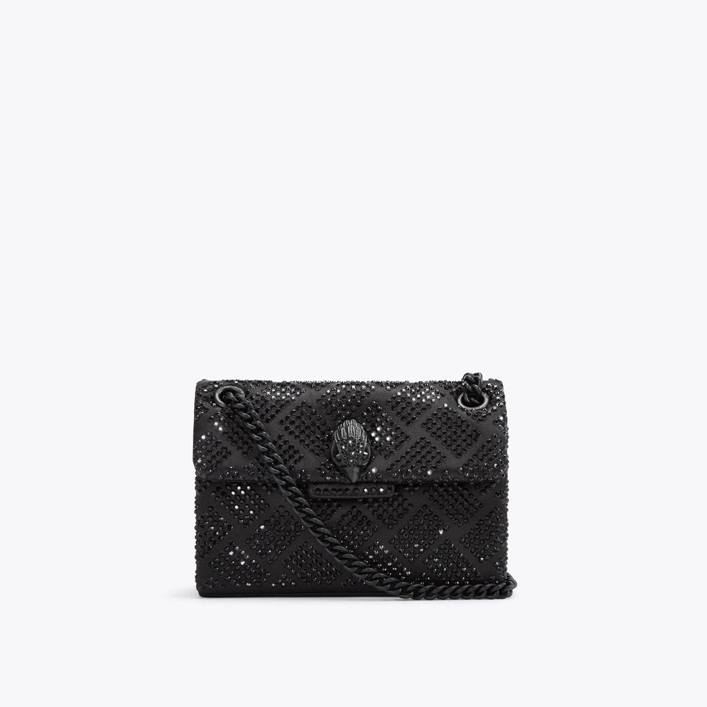 Mini Crystal Kensington Flap Bag in Black Fabric