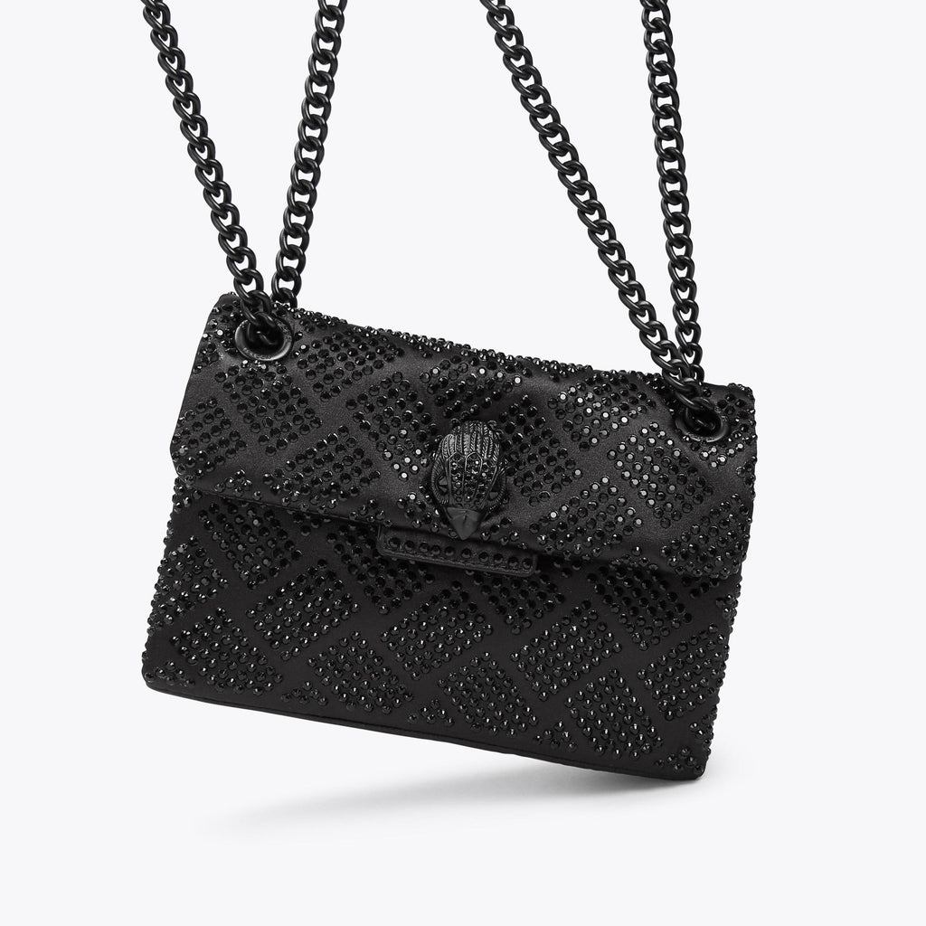 Mini Crystal Kensington Flap Bag in Black Fabric