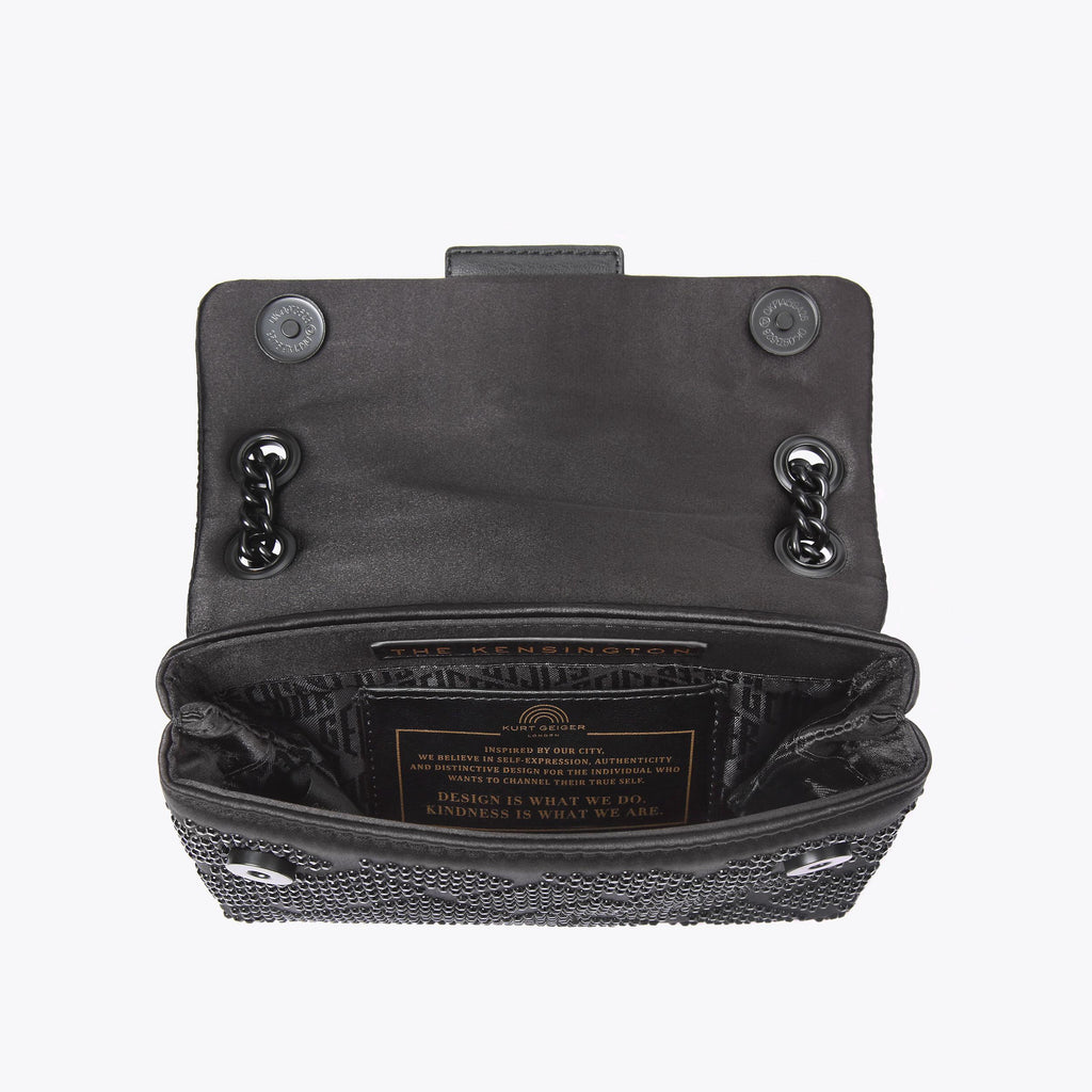 Mini Crystal Kensington Flap Bag in Black Fabric