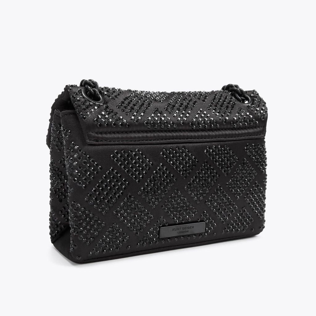 Mini Crystal Kensington Flap Bag in Black Fabric