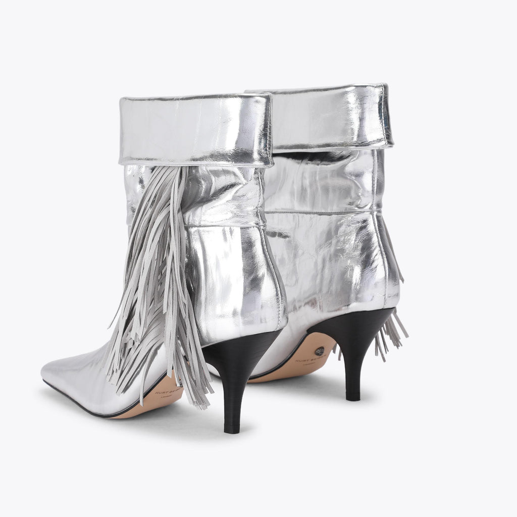 Piccadilly Fringe Slouch Boot in Metallic Silver