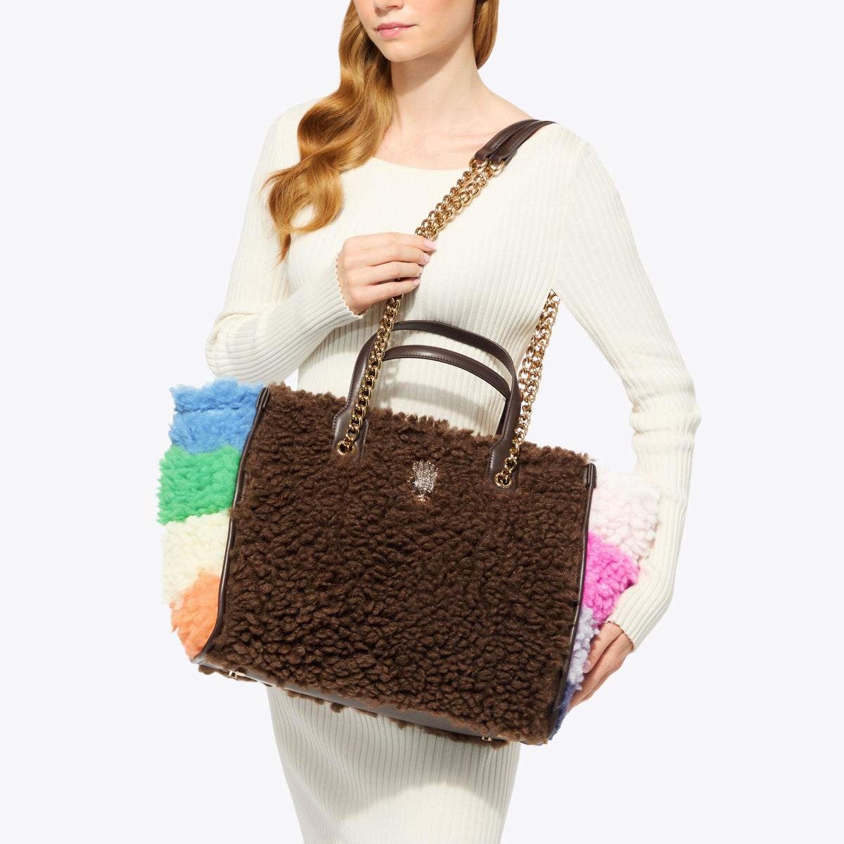 Small Hoxton Shopper Tote in Brown Faux Fur