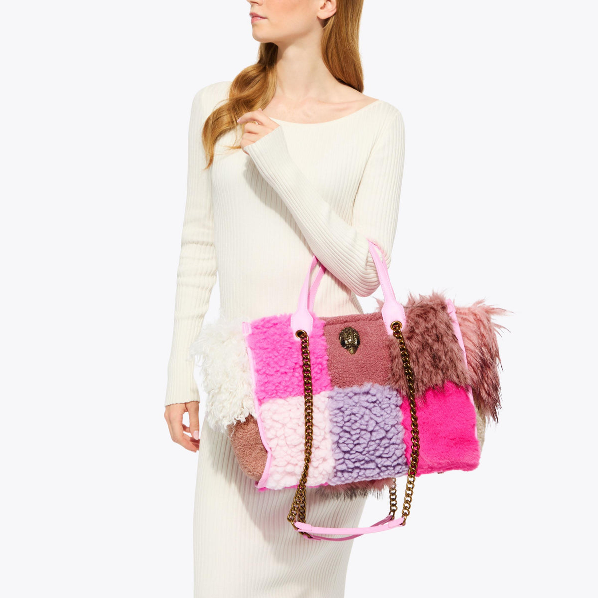 Hoxton Shopper Tote in Pink Purple Faux Fur
