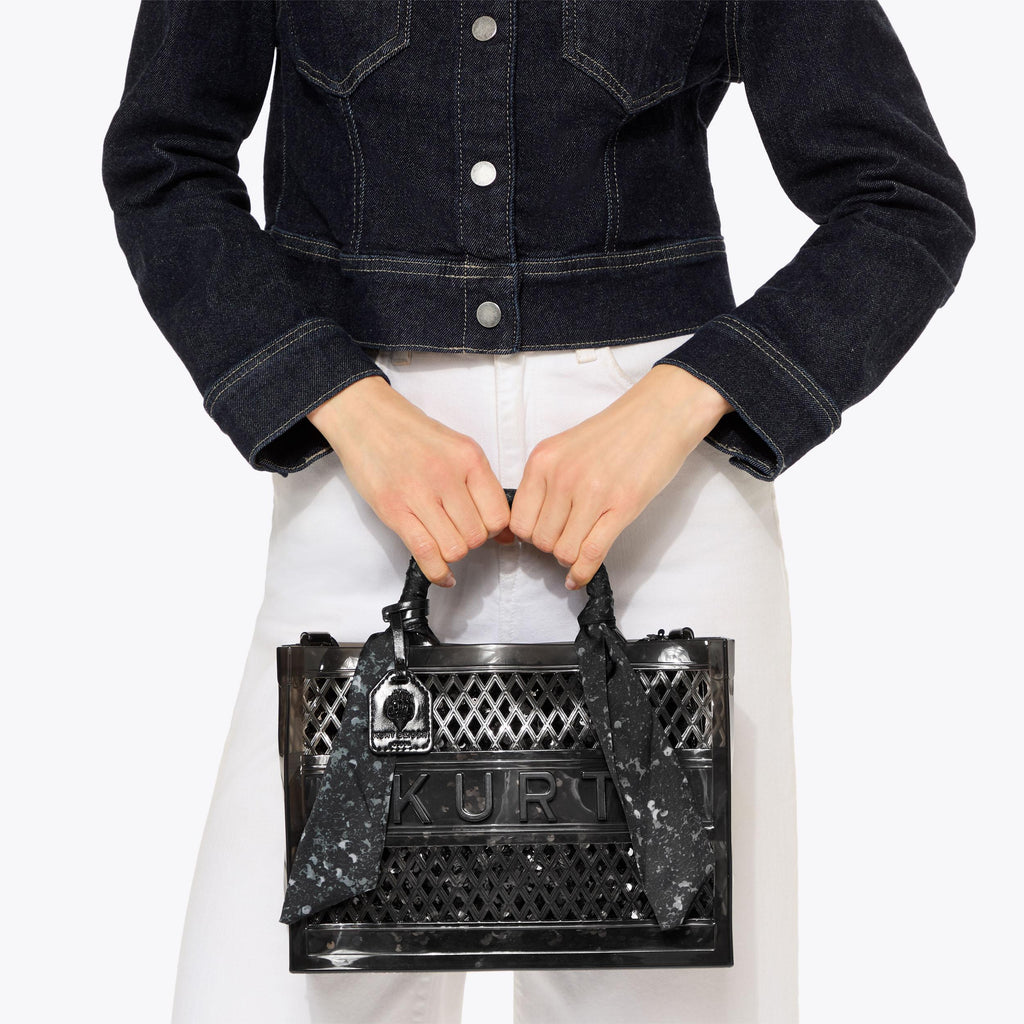 Small Jelly Drench Tote Bag in Black Sequined Vinyl
