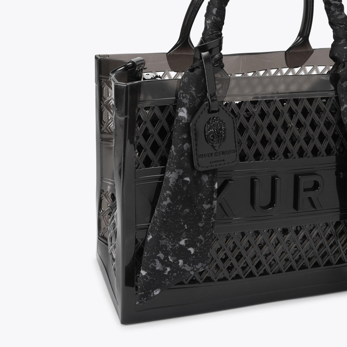 Small Jelly Drench Tote Bag in Black Sequined Vinyl