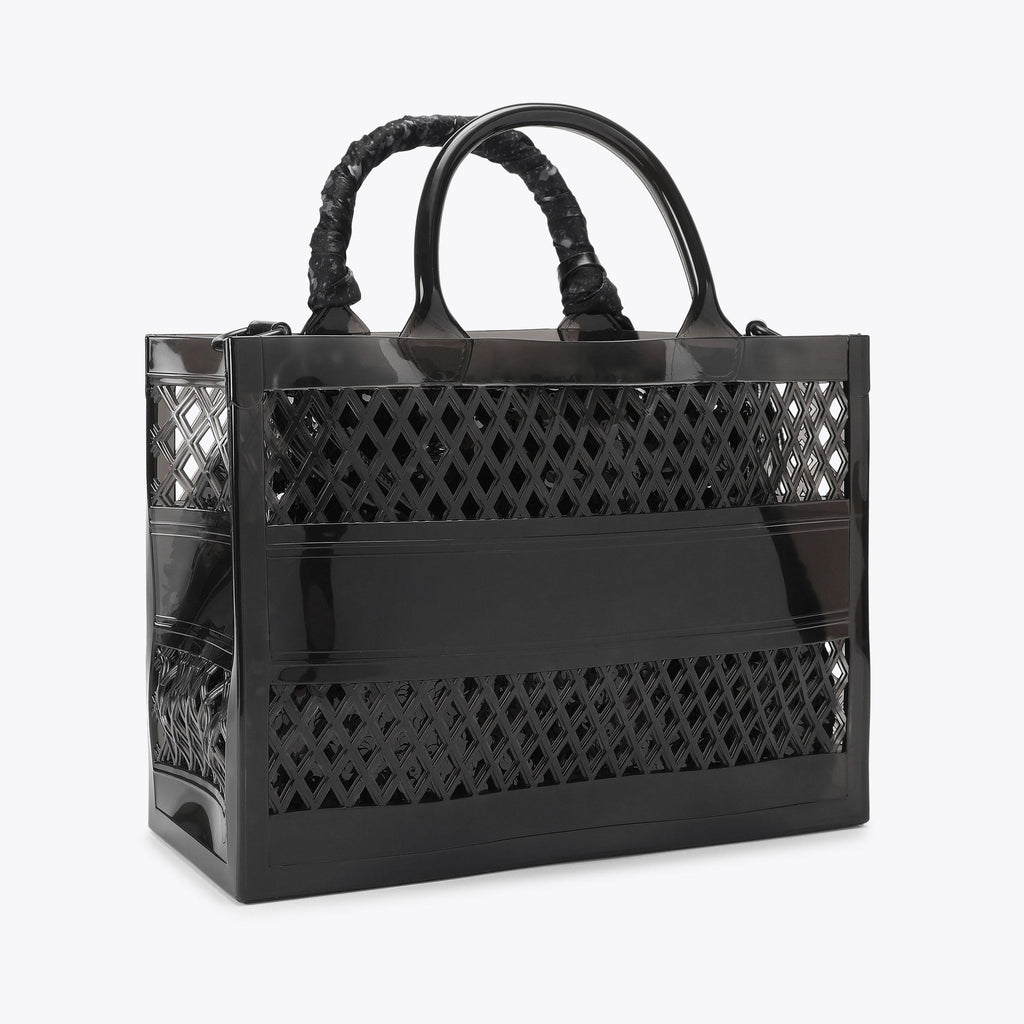 Small Jelly Drench Tote Bag in Black Sequined Vinyl