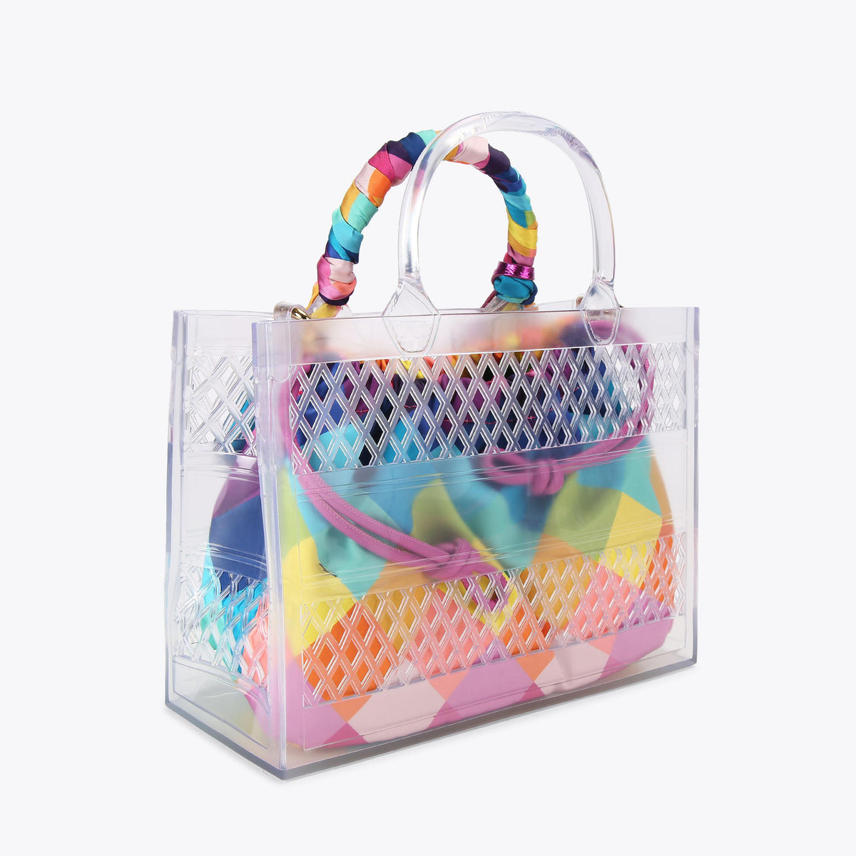 Small Jelly Tote Bag in Clear Vinyl Rainbow