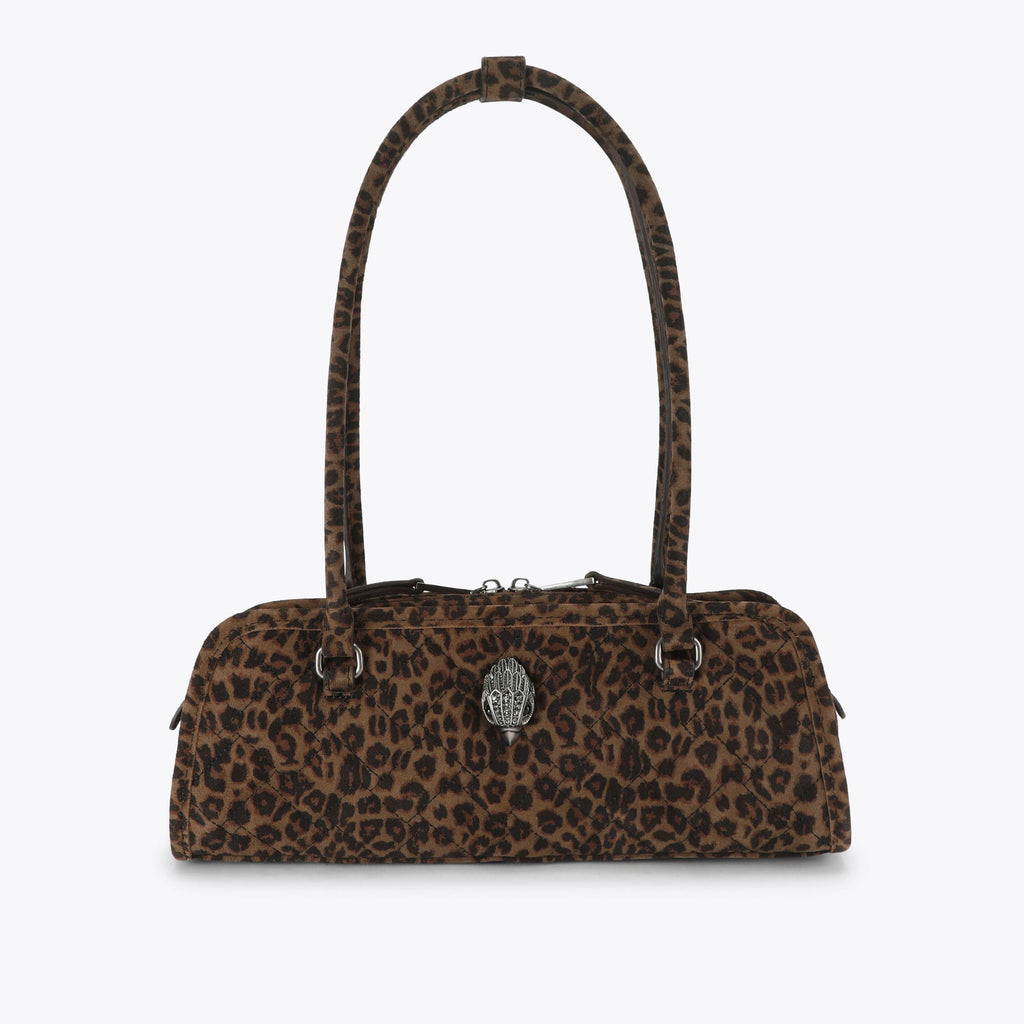 Kensington Banger Shoulder Bag in Brown Leopard Suede