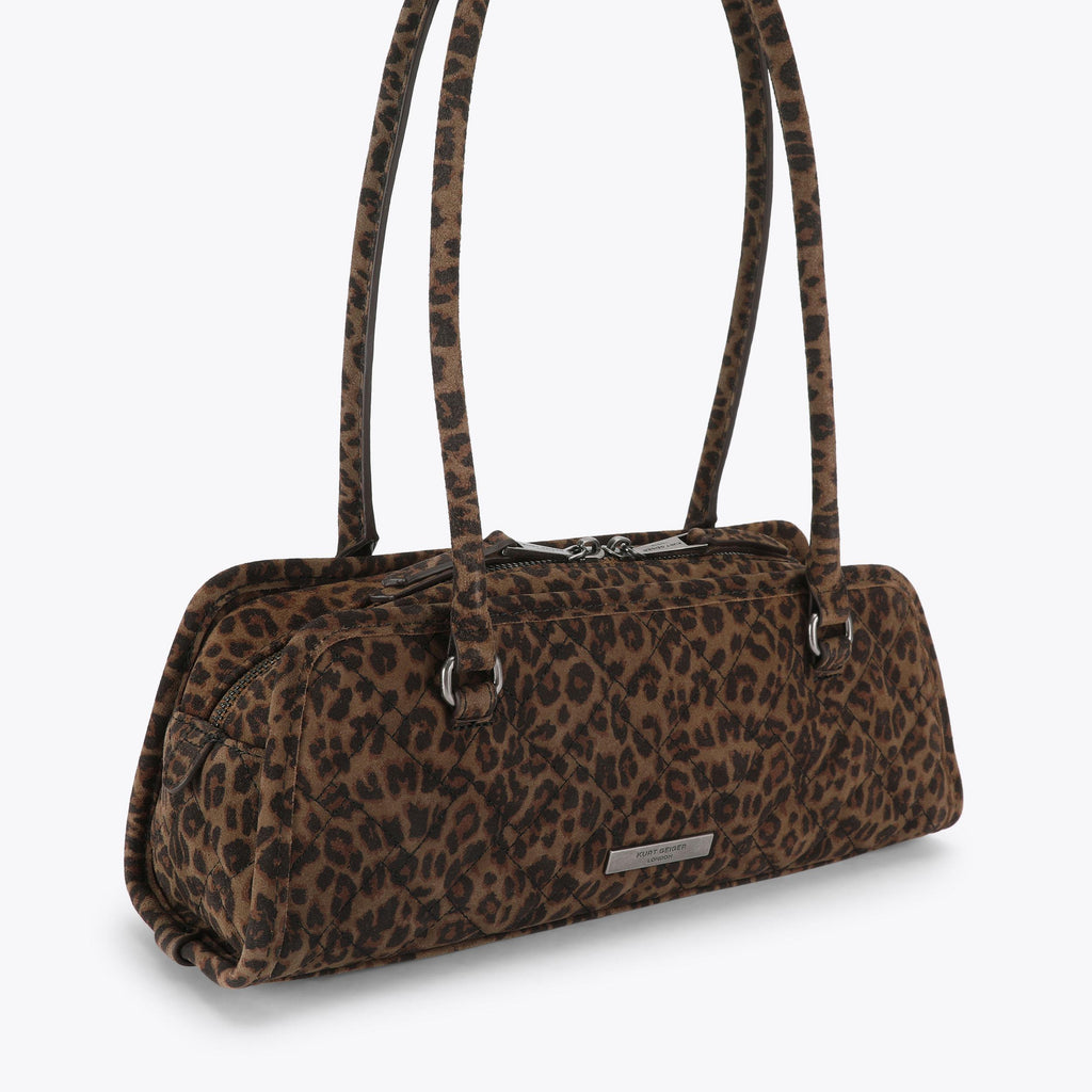 Kensington Banger Shoulder Bag in Brown Leopard Suede