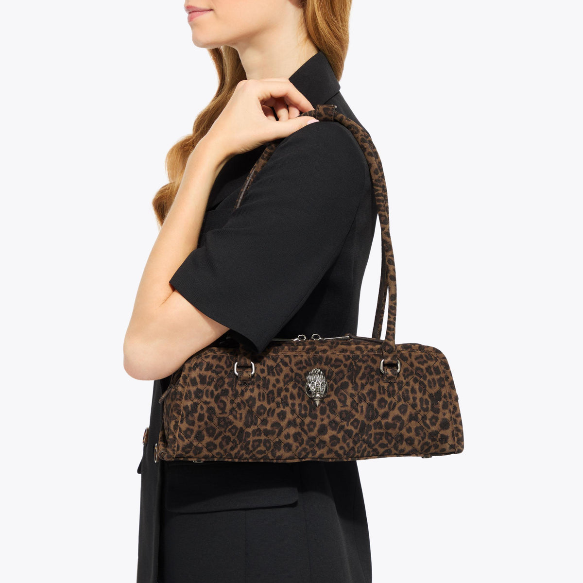 Kensington Banger Shoulder Bag in Brown Leopard Suede