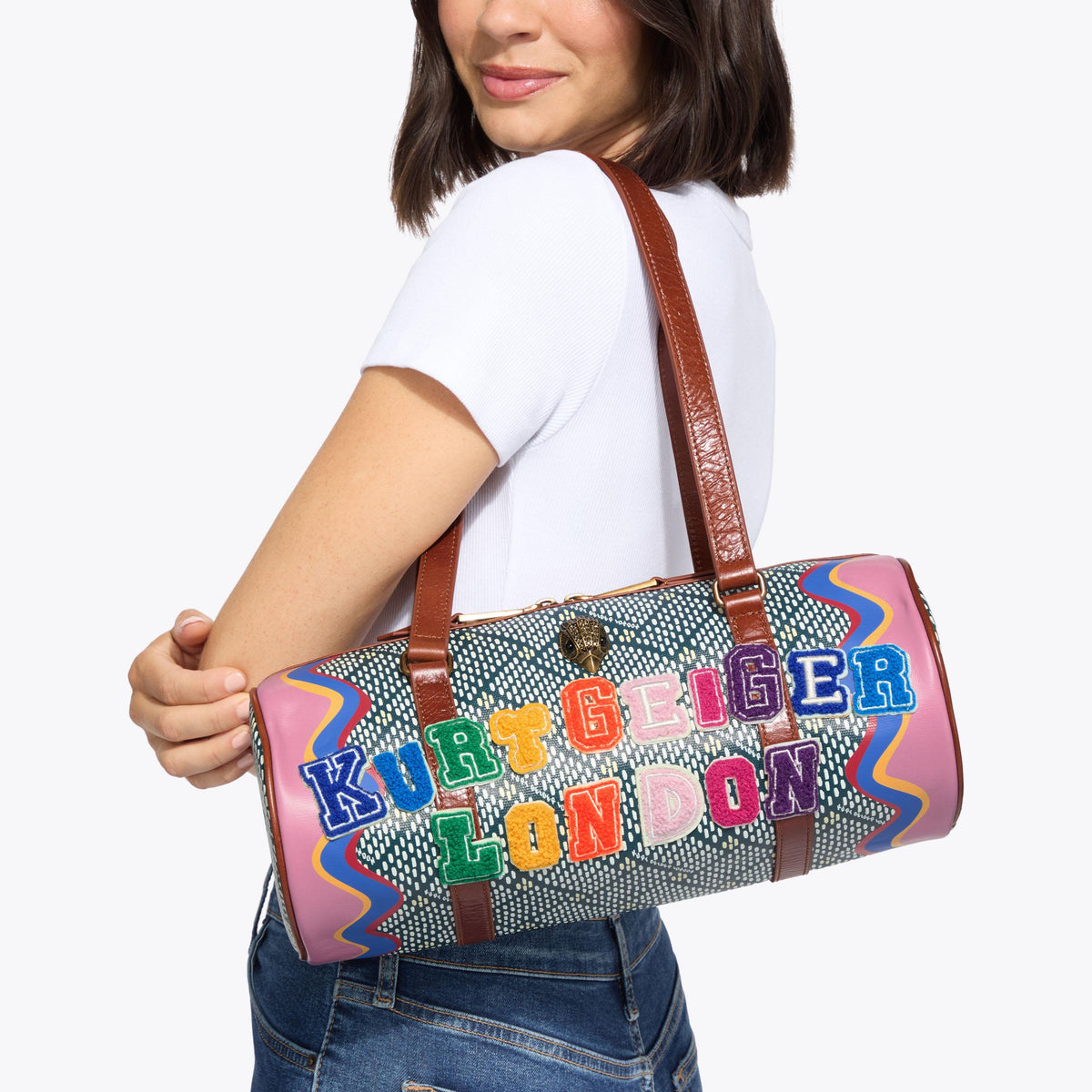 Kensington Barrel Shoulder Bag in Printed Canvas Multicolour
